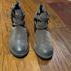 Brown buckled booties